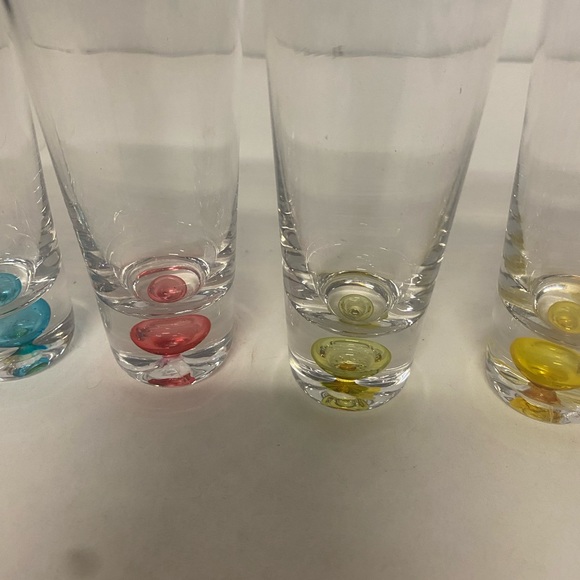 Clear Tall Cordial Shot Glasses, Colorful teardrop bottom. Set of 6 - Picture 3 of 9